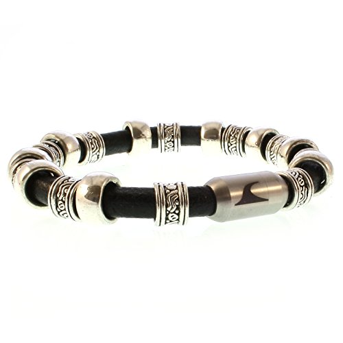 WAVEPIRATE® Echt Leder-Armband Sylt Pearl Schwarz/Silber 21 cm Edelstahl-Verschluss in Geschenk-Box Surfer Damen Herren von WAVEPIRATE