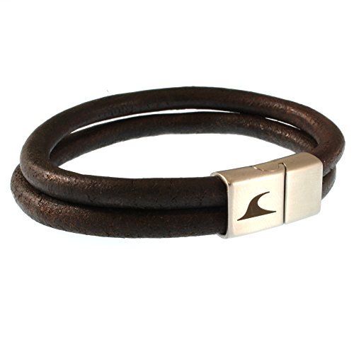 WAVEPIRATE® Echt Leder-Armband TARIFA R Braun 18 cm Edelstahl-Verschluss in Geschenk-Box Surfer Männer Herren von WAVEPIRATE