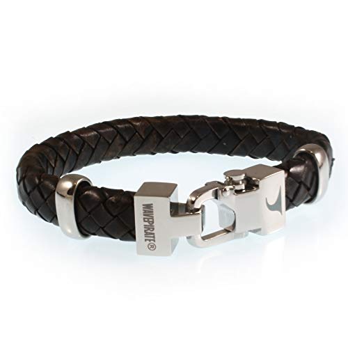 WAVEPIRATE® Echt Leder-Armband TURN OV Dunkelbraun 20 cm Edelstahl-Verschluss in Geschenk-Box Surfer Herrenarmband Männer von WAVEPIRATE
