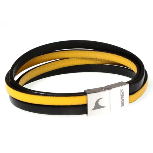WAVEPIRATE® Echt Leder-Armband Twist Schwarz Gelb 19 cm Edelstahl-Verschluss in Geschenk-Box Herren Männer Surfer von WAVEPIRATE