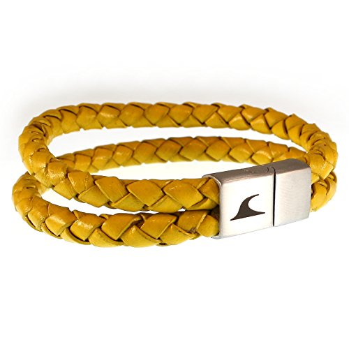 WAVEPIRATE® Echt Leder-Armband Tarifa F Gelb 23 cm Edelstahl-Verschluss in Geschenk-Box Surfer Männer Herren von WAVEPIRATE