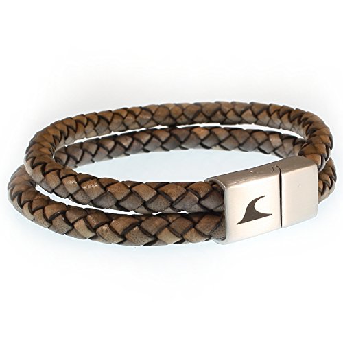 WAVEPIRATE® Echt Leder-Armband TARIFA F Nuss 18 cm Edelstahl-Verschluss in Geschenk-Box Surfer Männer Herren von WAVEPIRATE