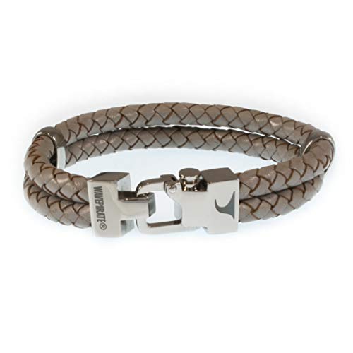 WAVEPIRATE® Echt Leder-Armband TURN F Hell Grau 22 cm Edelstahl-Verschluss in Geschenk-Box Surfer Herrenarmband Männer von WAVEPIRATE
