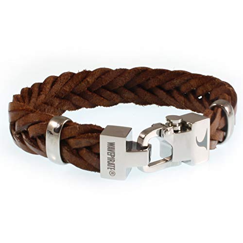 WAVEPIRATE® Echt Leder-Armband Turn F15 Cognac 22 cm Edelstahl-Verschluss in Geschenk-Box Surfer Herrenarmband Männer von WAVEPIRATE