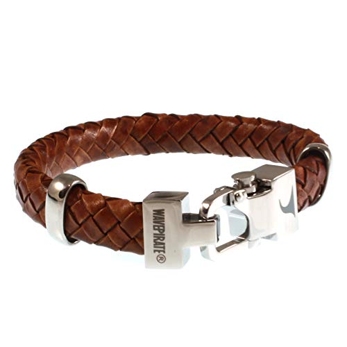 WAVEPIRATE® Echt Leder-Armband Turn OV Cognac 21 cm Edelstahl-Verschluss in Geschenk-Box Surfer Herrenarmband Männer von WAVEPIRATE