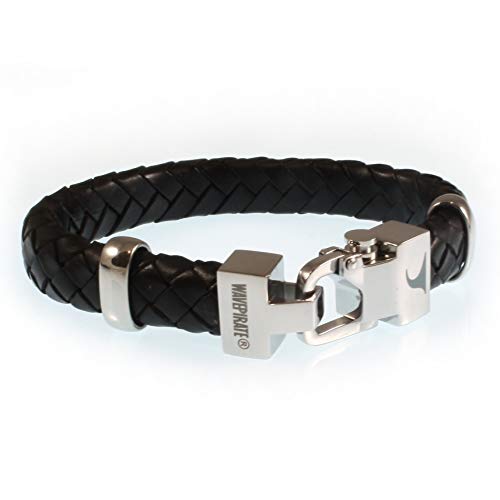 WAVEPIRATE® Echt Leder-Armband Turn OV Schwarz 21 cm Edelstahl-Verschluss in Geschenk-Box Surfer Herrenarmband Männer von WAVEPIRATE