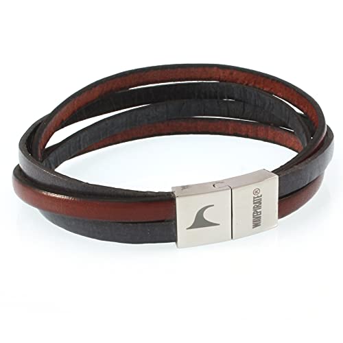 WAVEPIRATE® Echt Leder-Armband Twist Bordeaux Grau 25 cm Edelstahl-Verschluss in Geschenk-Box Herren Männer Surfer von WAVEPIRATE