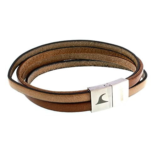 WAVEPIRATE® Echt Leder-Armband Twist Cognac Beige 19 cm Edelstahl-Verschluss in Geschenk-Box Herren Männer Surfer von WAVEPIRATE