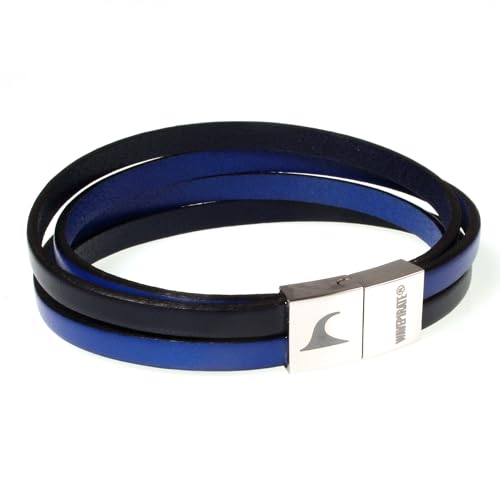 WAVEPIRATE® Echt Leder-Armband Twist Navy Blau 18 cm Edelstahl-Verschluss in Geschenk-Box Herren Männer Surfer von WAVEPIRATE