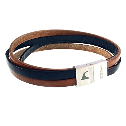 WAVEPIRATE® Echt Leder-Armband Twist Navy Cognac 21 cm Edelstahl-Verschluss in Geschenk-Box Herren Männer Surfer von WAVEPIRATE