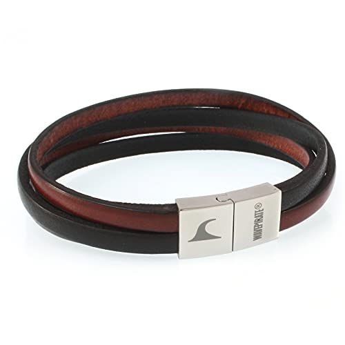 WAVEPIRATE® Echt Leder-Armband Twist Schwarz Bordeaux 18 cm Edelstahl-Verschluss in Geschenk-Box Herren Männer Surfer von WAVEPIRATE