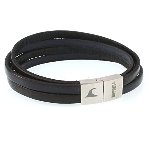 WAVEPIRATE® Echt Leder-Armband Twist Schwarz Navy 21 cm Edelstahl-Verschluss in Geschenk-Box Herren Männer Surfer von WAVEPIRATE