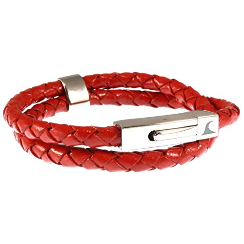 WAVEPIRATE® Echt Leder-Armband Two F Rot 37 cm Edelstahl-Verschluss in Geschenk-Box Surfer Männer Herren von WAVEPIRATE