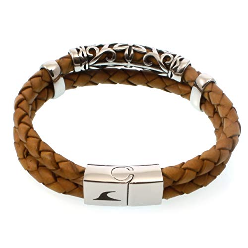 WAVEPIRATE® Echt Leder-Armband XO F Cognac 19 cm Edelstahl-Parts in Geschenk-Box Surfer Männer Herren von WAVEPIRATE