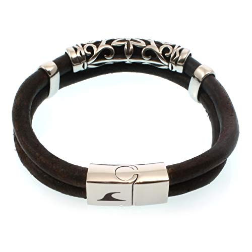 WAVEPIRATE® Echt Leder-Armband XO R Braun 24 cm Edelstahl-Parts in Geschenk-Box Surfer Männer Herren von WAVEPIRATE