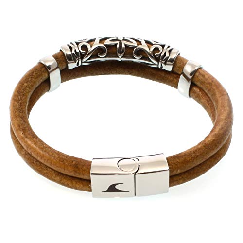 WAVEPIRATE® Echt Leder-Armband XO R Cognac 20 cm Edelstahl-Parts in Geschenk-Box Surfer Männer Herren von WAVEPIRATE