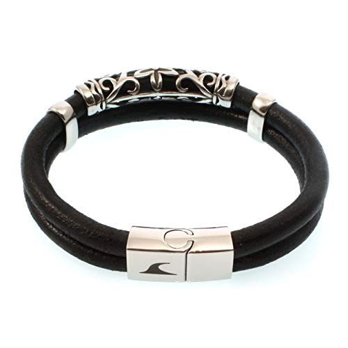 WAVEPIRATE® Echt Leder-Armband XO R Schwarz 22 cm Edelstahl-Parts in Geschenk-Box Surfer Männer Herren von WAVEPIRATE