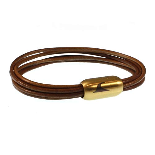 WAVEPIRATE® Echt Leder-Armband XX-FEM Cognac/Gold 20 cm Edelstahl-Verschluss Damen-Armband in Geschenk-Box Surfer Damen von WAVEPIRATE