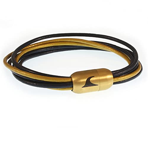 WAVEPIRATE® Echt Leder-Armband XX-FEM Marine Gold 17 cm Edelstahl-Verschluss Damen-Armband in Geschenk-Box Surfer Damen von WAVEPIRATE