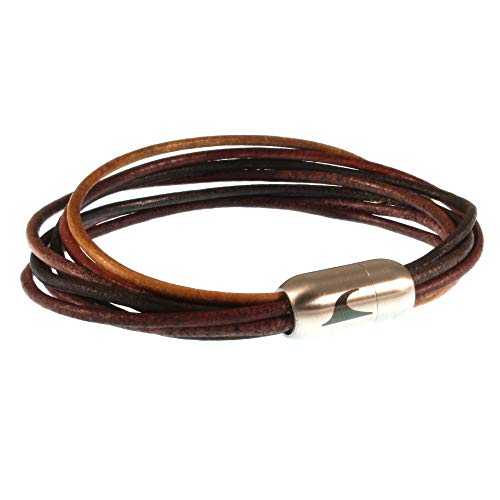 WAVEPIRATE® Echt Leder-Armband XX-FEM Wood/Silber 17 cm Edelstahl-Verschluss in Geschenk-Box Surfer Damen von WAVEPIRATE