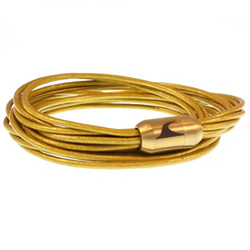 WAVEPIRATE® Echt Leder-Armband XX-FEMD Gold 39 cm Edelstahl-Verschluss Damen-Armband in Geschenk-Box Surfer Damen von WAVEPIRATE