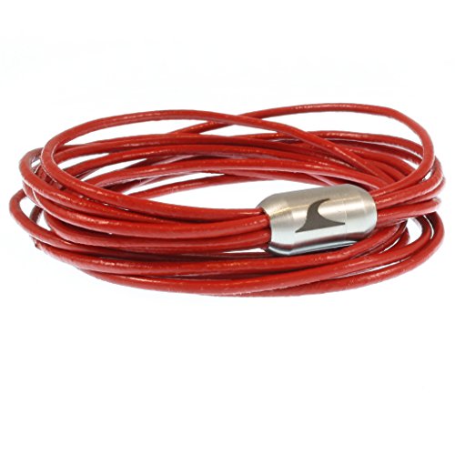 WAVEPIRATE® Echt Leder-Armband XX-FEMD Rot/Silber 42 cm Edelstahl-Verschluss Damen-Armband in Geschenk-Box Surfer Damen von WAVEPIRATE