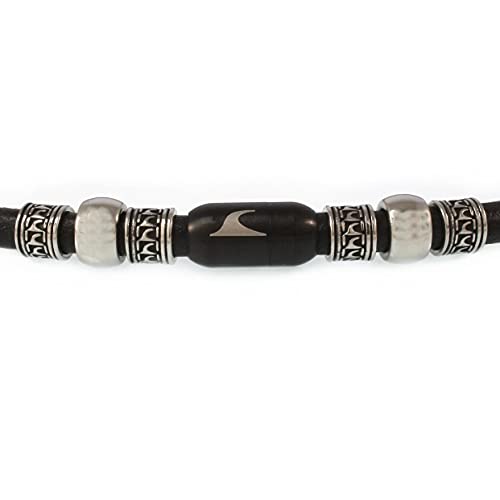 WAVEPIRATE® Echt Leder-Halskette ATOLL R Schwarz Schwarz 42 cm Edelstahl-Verschluss in Geschenk-Box Surfer Herren Männer von WAVEPIRATE