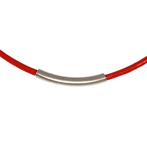 WAVEPIRATE® Echt Leder-Halskette CURVE R Rot 46 cm Edelstahl-Verschluss in Geschenk-Box Surfer Damen von WAVEPIRATE
