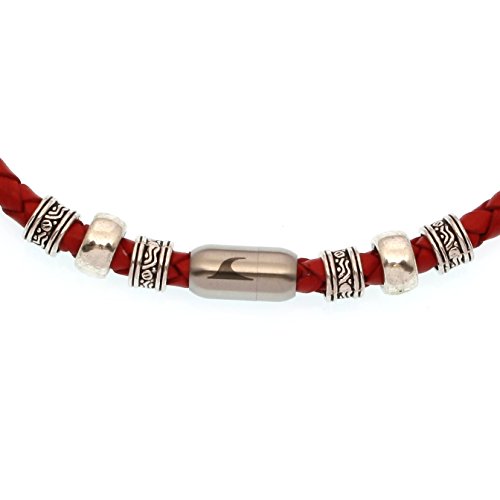 WAVEPIRATE® Echt Leder-Halskette Charm F Rot 45 cmEdelstahl-Verschluss in Geschenk-Box Surfer Damen Herren von WAVEPIRATE