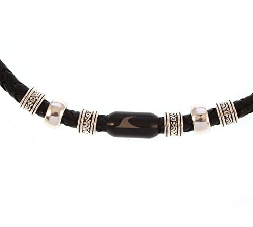 WAVEPIRATE® Echt Leder-Halskette Charm F Schwarz/SW 48 cm Edelstahl-Verschluss in Geschenk-Box Surfer Herren Männer von WAVEPIRATE