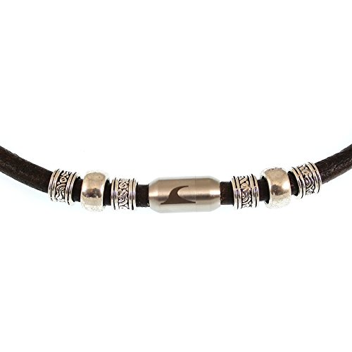 WAVEPIRATE® Echt Leder-Halskette CHARM R Braun/Silber 51 cm Edelstahl-Verschluss in Geschenk-Box Surfer Herren Männer von WAVEPIRATE