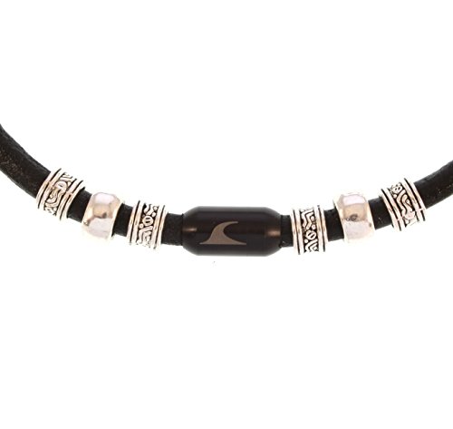WAVEPIRATE® Echt Leder-Halskette Charm R Schwarz/SW 42 cm Edelstahl-Verschluss in Geschenk-Box Surfer Herren Männer von WAVEPIRATE