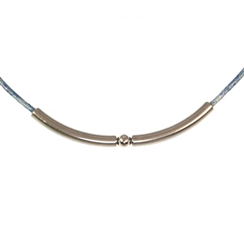 WAVEPIRATE® Echt Leder-Halskette Edelstahl DOT Blau 42 cm Edelstahl-Verschluss in Geschenk-Box Surfer Damen von WAVEPIRATE