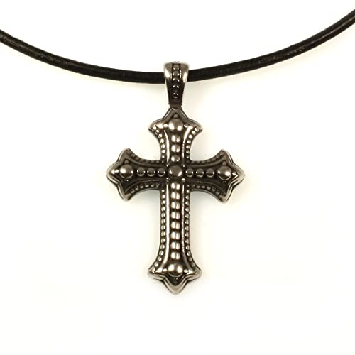 WAVEPIRATE® Echt Leder-Halskette Edelstahl KREUZ R CROSS Schwarz 51 cm Edelstahl-Verschluss in Geschenk-Box Surfer Herren Damen von WAVEPIRATE
