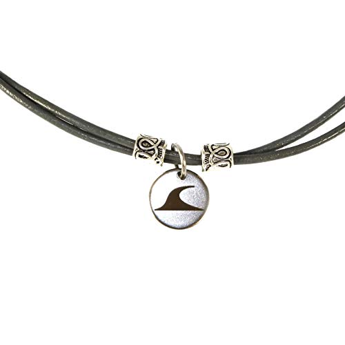 WAVEPIRATE® Echt Leder-Halskette RONDO Grau 42 cm Edelstahl-Verschluss in Geschenk-Box Surfer Herren Männer Damen von WAVEPIRATE