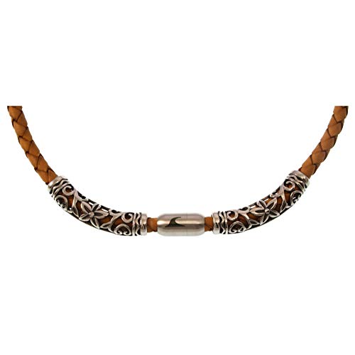 WAVEPIRATE® Echt Leder-Halskette XO2 F Cognac 57 cm Edelstahl-Parts in Geschenk-Box Surfer Herren Männer von WAVEPIRATE