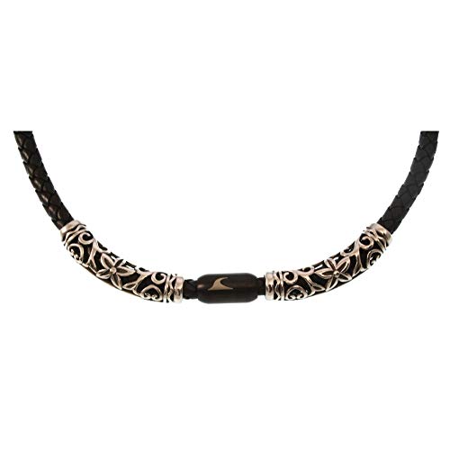 WAVEPIRATE® Echt Leder-Halskette XO2 F Schwarz/SW 42 cm Edelstahl-Parts in Geschenk-Box Surfer Herren Männer von WAVEPIRATE