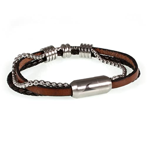 WAVEPIRATE® Leder-Armband LEX FR Cognac Braun 25 cm Edelstahl-Verschluss in Geschenk-Box Surfer Männer Herren von WAVEPIRATE