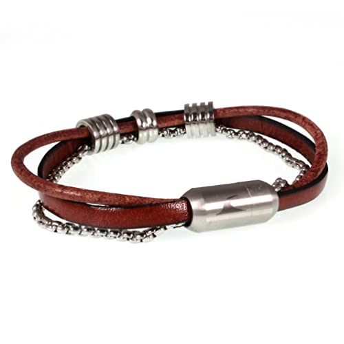 WAVEPIRATE® Leder-Armband LEX FR Mahagony 21 cm Edelstahl-Verschluss in Geschenk-Box Surfer Männer Herren von WAVEPIRATE