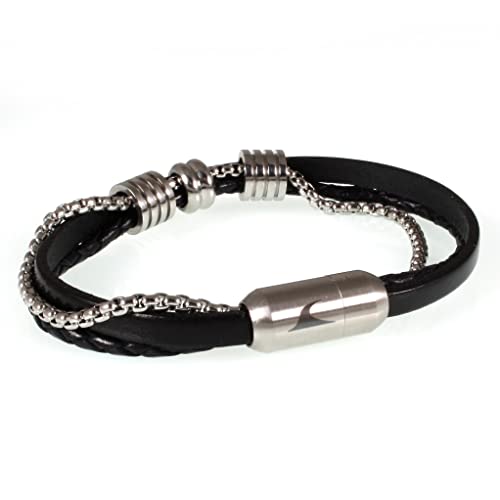 WAVEPIRATE® Leder-Armband LEX FR Schwarz 22 cm Edelstahl-Verschluss in Geschenk-Box Surfer Männer Herren von WAVEPIRATE