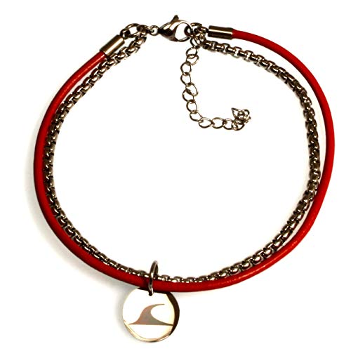 WAVEPIRATE® Leder Edelstahl Armband Loop 19 cm Rot Damen Frauen Surfer in Geschenkbox von WAVEPIRATE