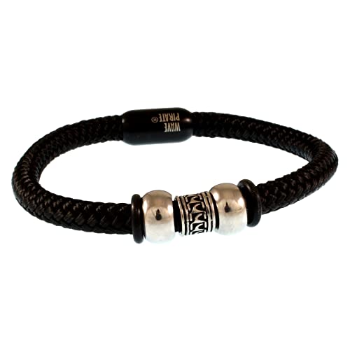 WAVEPIRATE® Segeltau-Armband Atoll ST Schwarz/Sw 17 cm Edelstahl-Verschluss in Geschenk-Box Surfer Männer Herren von WAVEPIRATE