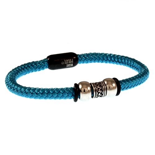 WAVEPIRATE® Segeltau-Armband Atoll ST Blau Schwarz 17 cm Edelstahl-Verschluss in Geschenk-Box Surfer Männer Herren von WAVEPIRATE