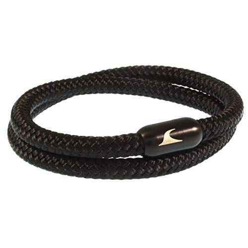 WAVEPIRATE® Segeltau-Armband Hawaii ST Schwarz/Schwarz 42 cm Edelstahl-Verschluss in Geschenk-Box Surfer Männer Herren von WAVEPIRATE