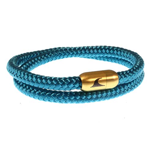 WAVEPIRATE® Segeltau-Armband Hawaii ST Blau/Gold 45 cm Edelstahl-Verschluss in Geschenk-Box Surfer Männer Herren Damen von WAVEPIRATE