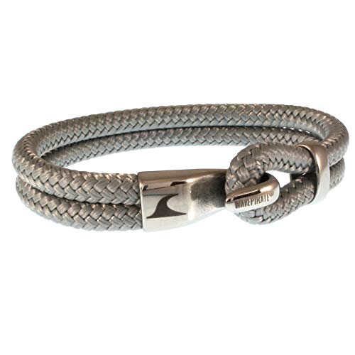 WAVEPIRATE® Segeltau-Armband Peak ST Grau 18 cm Edelstahl-Verschluss in Geschenk-Box Surfer Herren Männer von WAVEPIRATE