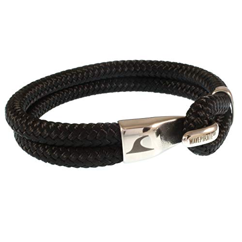 WAVEPIRATE® Segeltau-Armband Peak ST Schwarz 21 cm Edelstahl-Verschluss in Geschenk-Box Surfer Herren Männer von WAVEPIRATE