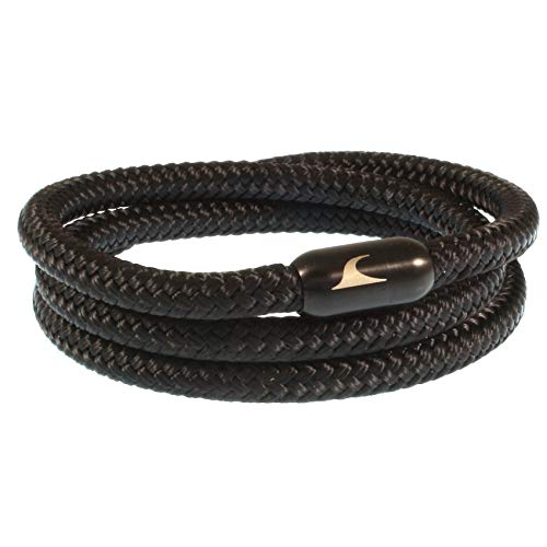 WAVEPIRATE® Segeltau-Armband Storm ST Schwarz/Schwarz 71 cm Edelstahl-Verschluss in Geschenk-Box Surfer Männer Herren von WAVEPIRATE