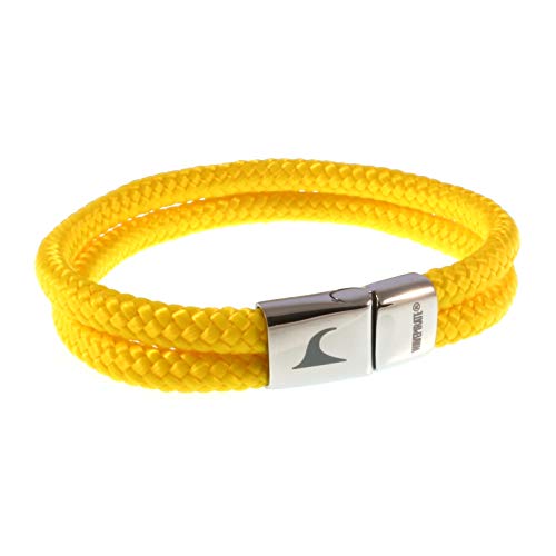 WAVEPIRATE® Segeltau-Armband Tarifa ST Gelb 22 cm Edelstahl-Verschluss in Geschenk-Box Surfer Männer Herren von WAVEPIRATE