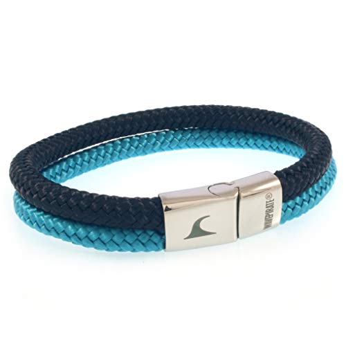 WAVEPIRATE® Segeltau-Armband TARIFA ST Nachtblau/Blau 23 cm Edelstahl-Verschluss in Geschenk-Box Surfer Männer Herren von WAVEPIRATE